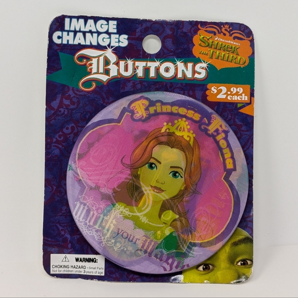 Shrek the Third Button Image Changing Princess Fiona Dreamworks